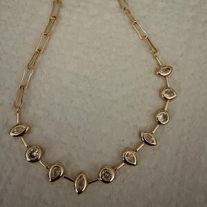 Elegant Gold tone Necklace with faux crystal  Accents